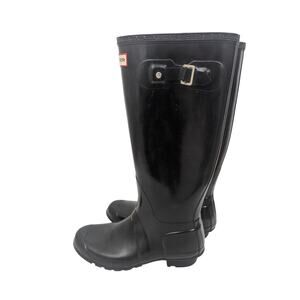 Hunter Womens Original Gloss Tall Black Rain Boots Size 9 M Rubber Waterproof